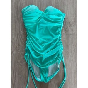 Victoria's Secret One Piece Swimsuit Womens 34C Aqua Turquoise Ruched Bandeau